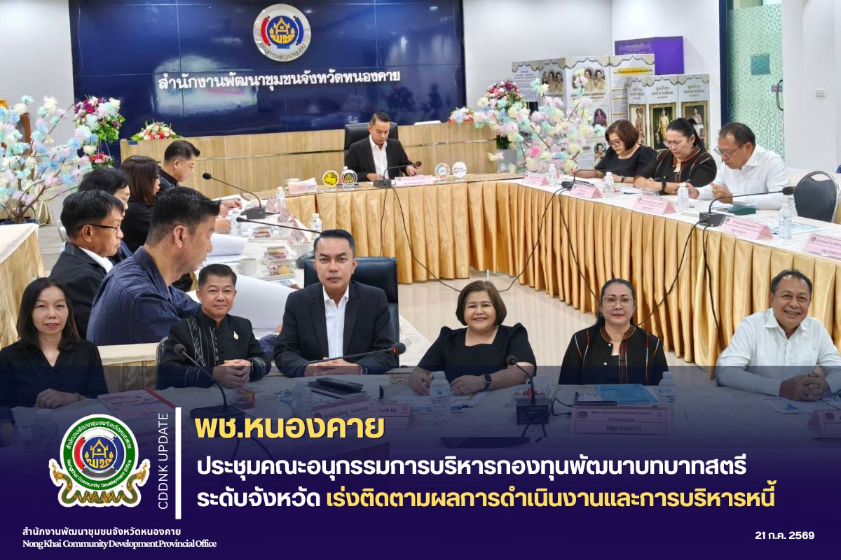 พช.หนองคาย ประชุมคณะอนุกรรมการบริหารกองทุนพัฒนาบทบาทสตรีระดับจังหวัด เร่งติดตามผลการดำเนินงานและการบริหารหนี้