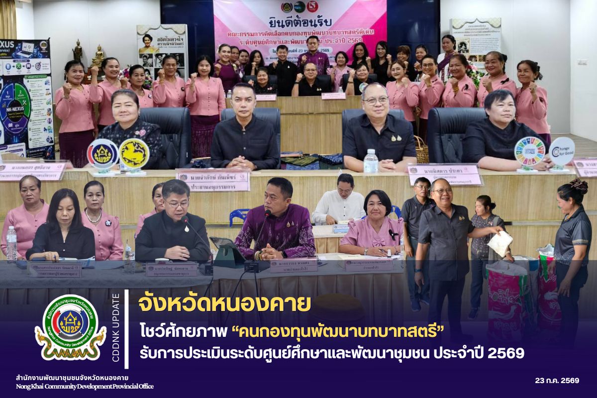 จังหวัดหนองคาย โชว์ศักยภาพคนกองทุนพัฒนาบทบาทสตรี รับการประเมินระดับศูนย์ศึกษาและพัฒนาชุมชน ประจำปี 2569