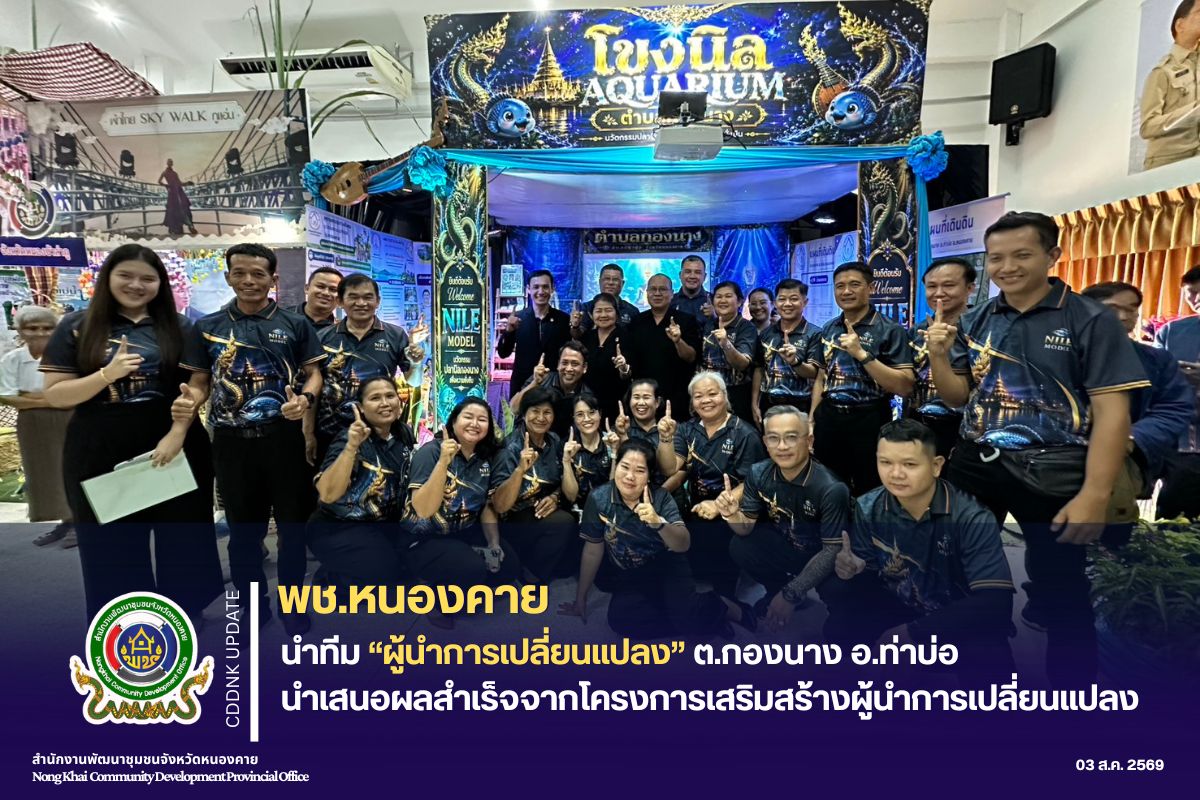 พช.หนองคาย นำทีม “ผู้นำการเปลี่ยนแปลง” ต.กองนาง อ.ท่าบ่อ นำเสนอผลสำเร็จจากโครงการเสริมสร้างผู้นำการเปลี่ยนแปลง