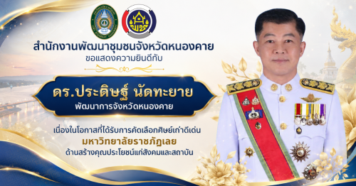 พจ.หนองคาย ได้รับการคัดเลือกเป็นศิษย์เก่าดีเด่น มหาวิทยาลัยราชภัฏเลย ด้านสร้างคุณประโยชน์แก่สังคมและสถาบัน